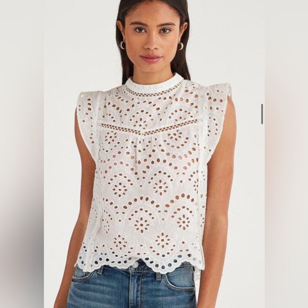 7 FOR ALL MANKIND Bohemian White Eyelet Sleeveless Blouse (S)